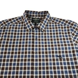 Rodd & Gunn Button Down Shirt Men L Brown Blue Gingham Sports Fit Italian Fabric